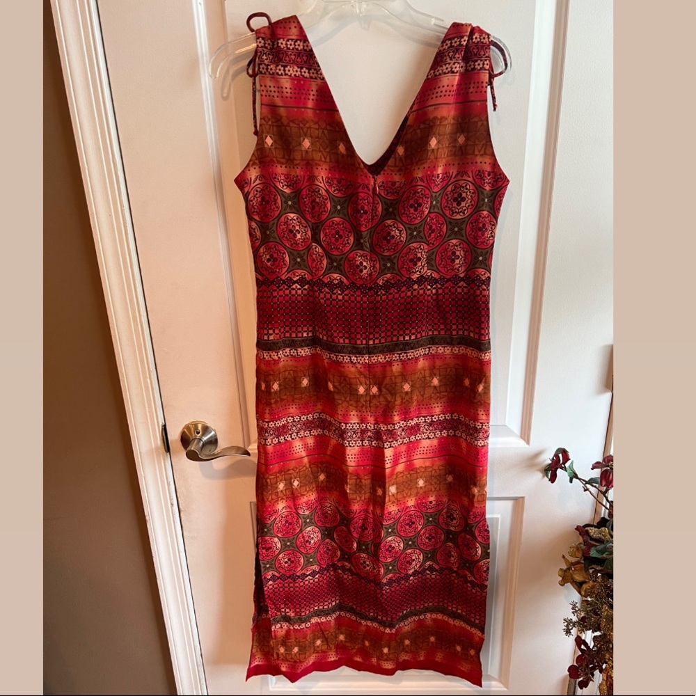 R & K long dress side slits size 8P shoulder ties
